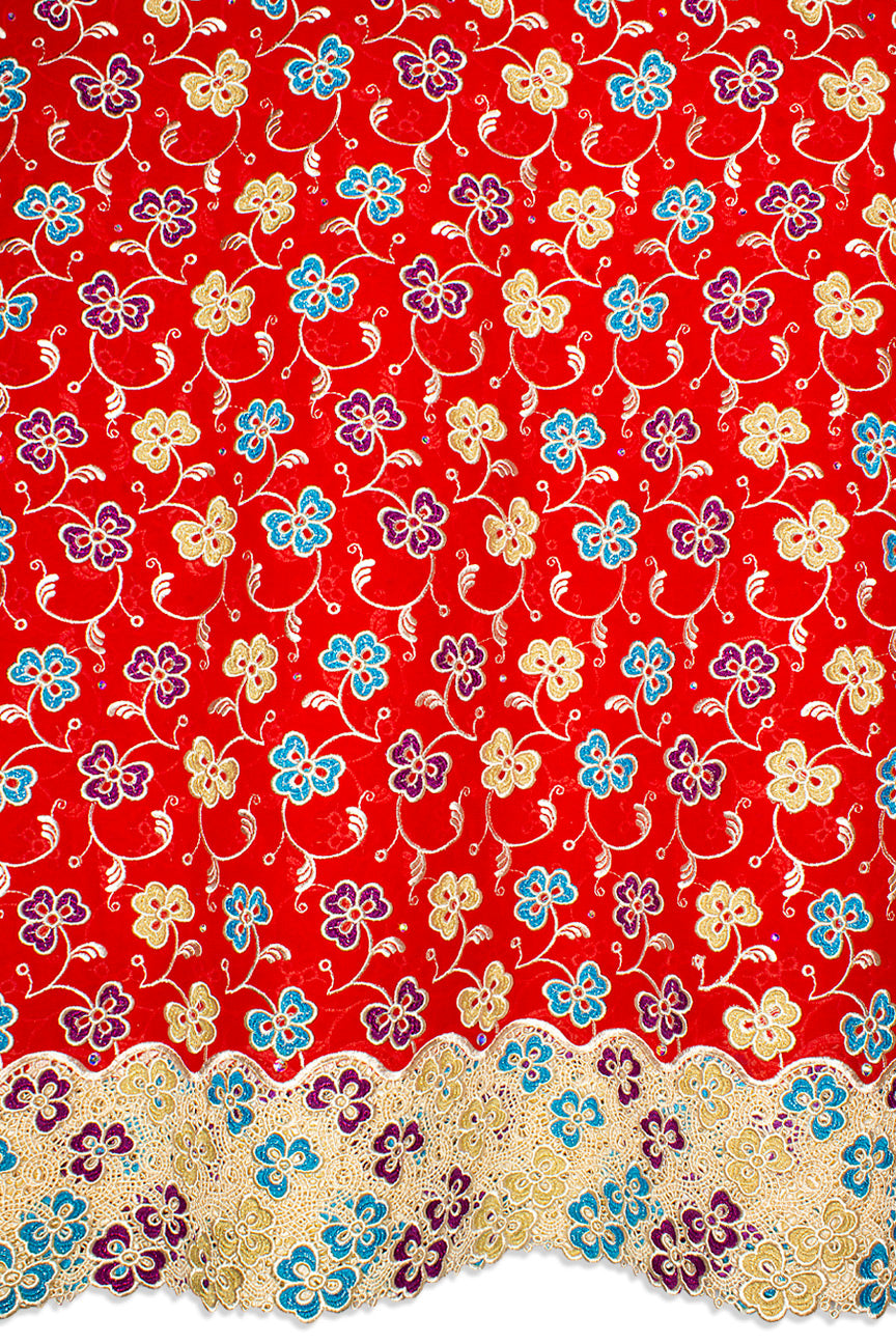 High Quality Lace - HQL1030 - Crimson Red, Blue, Purple & Gold Floral