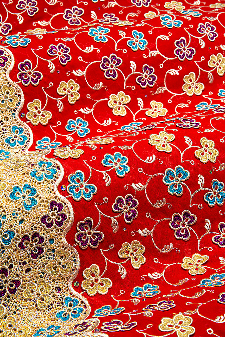 High Quality Lace - HQL1030 - Crimson Red, Blue, Purple & Gold Floral