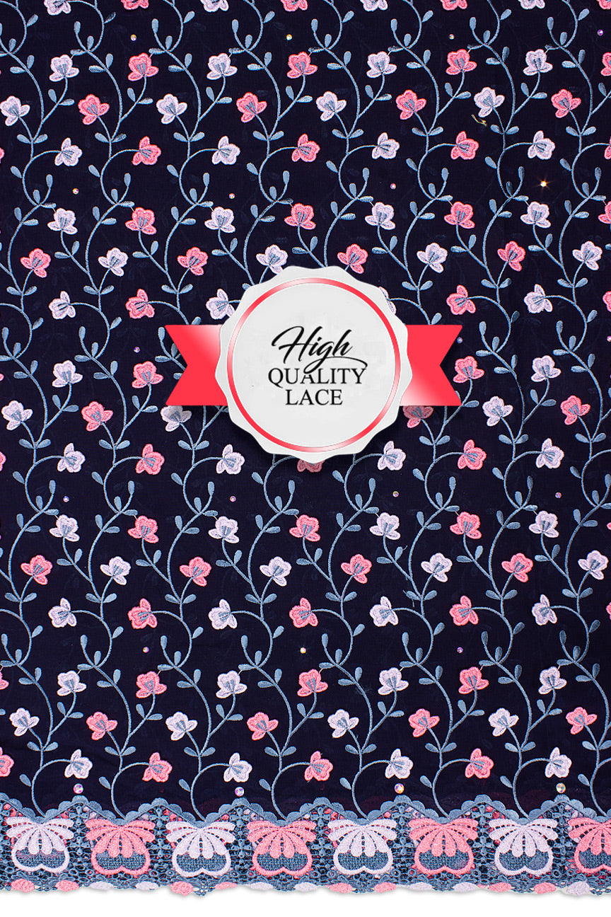 High Quality Lace - HQL1012 - Midnight Blue, Lavender & Pink