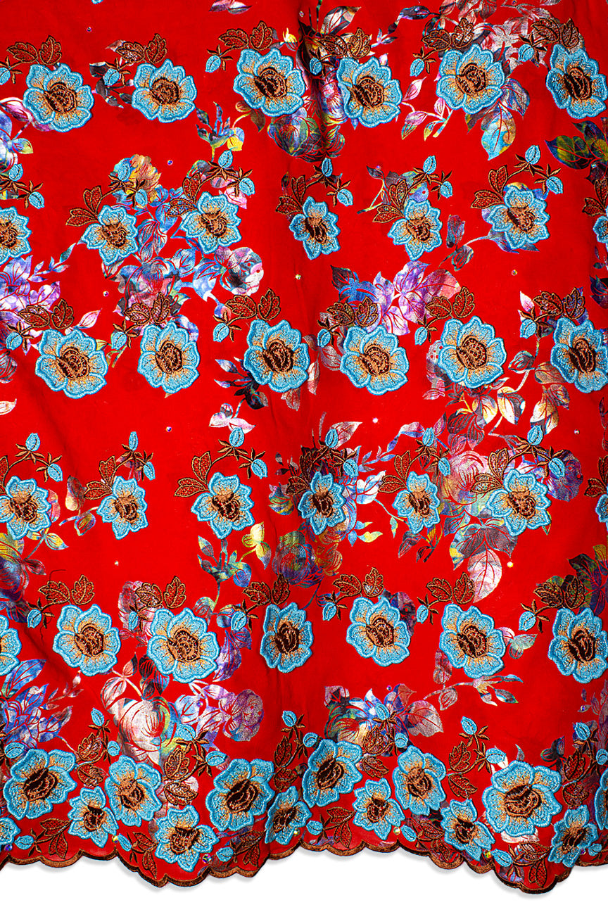 High Quality Lace - HQL1021 - Crimson Red & Sky Blue Floral