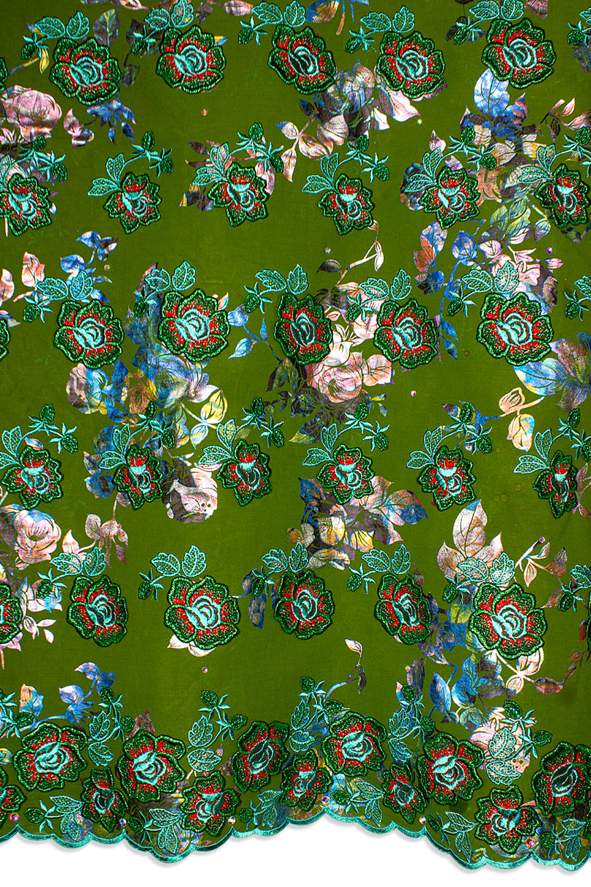 High Quality Lace - HQL1022 - Emerald Green & Red Floral