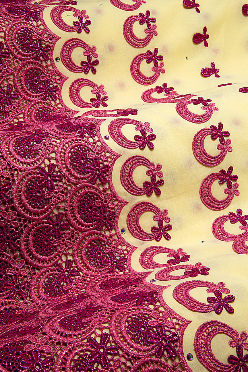 High Quality Lace - HQL1043 - Cream, Rose Pink & Purple