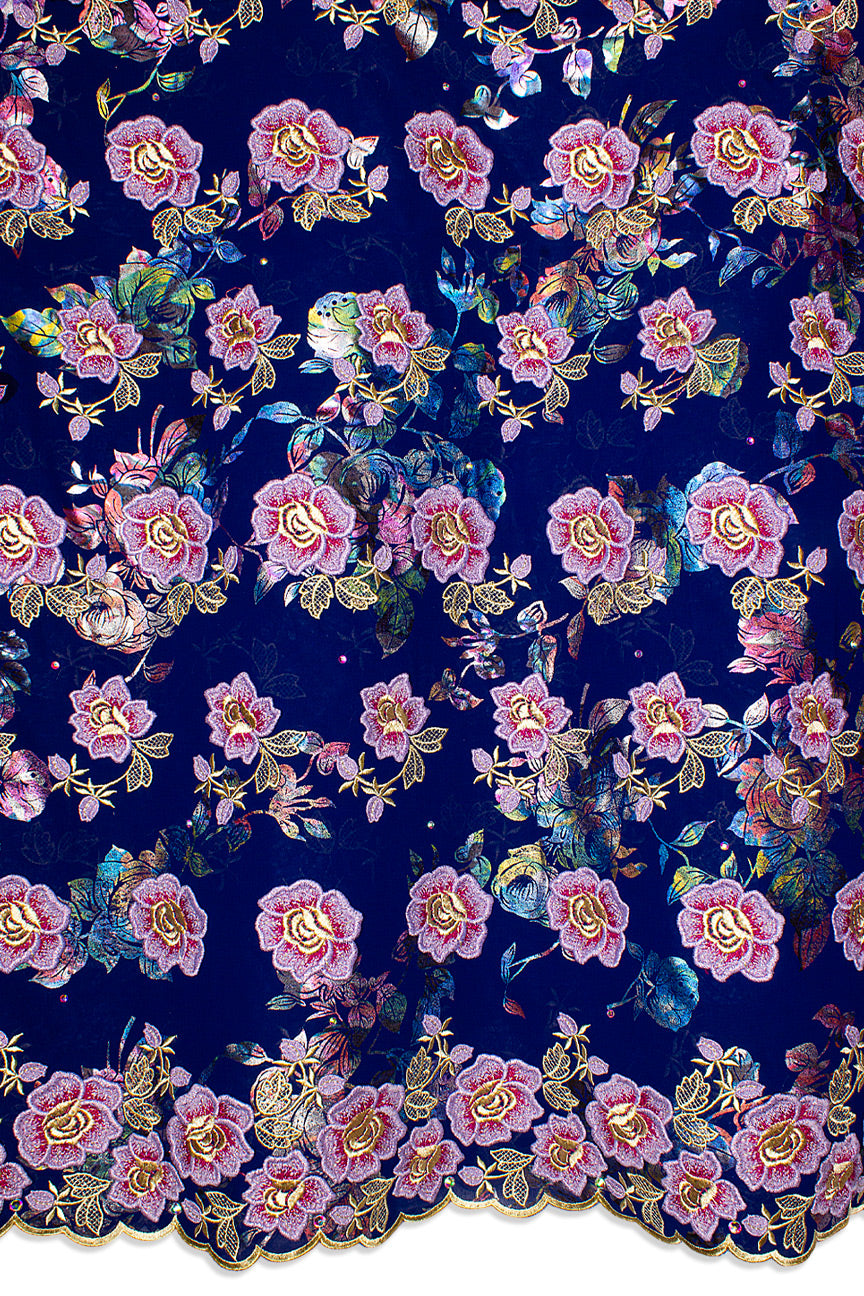 High Quality Lace - HQL1023 - Royal Blue, Gold & Lavender Floral