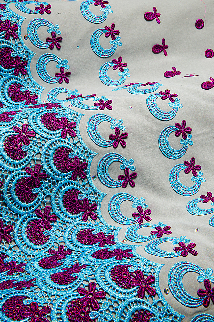 High Quality Lace - HQL1044 - Ash Grey, Sea Blue & Purple