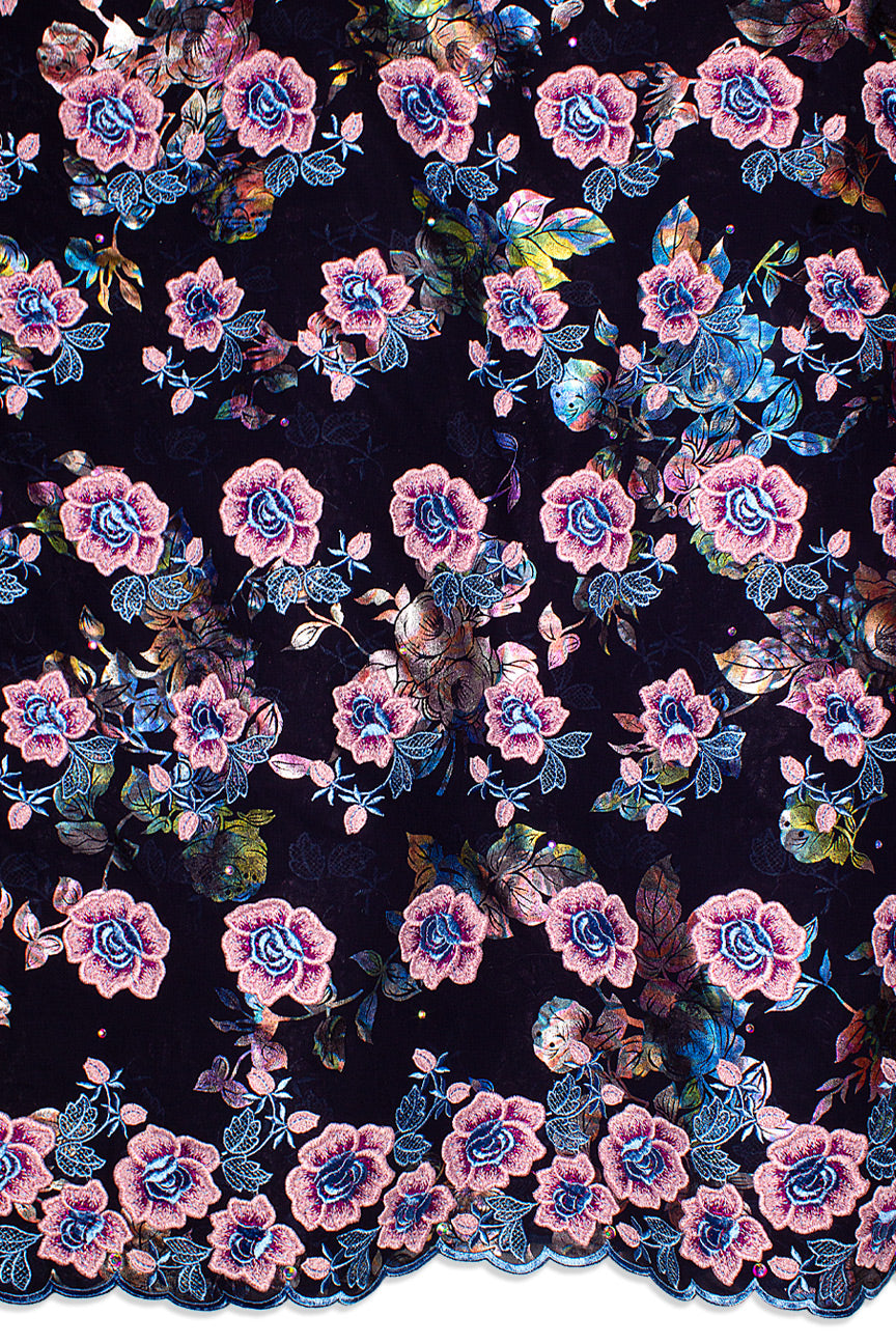 High Quality Lace - HQL1024 - Black, Lavender & Blue Floral