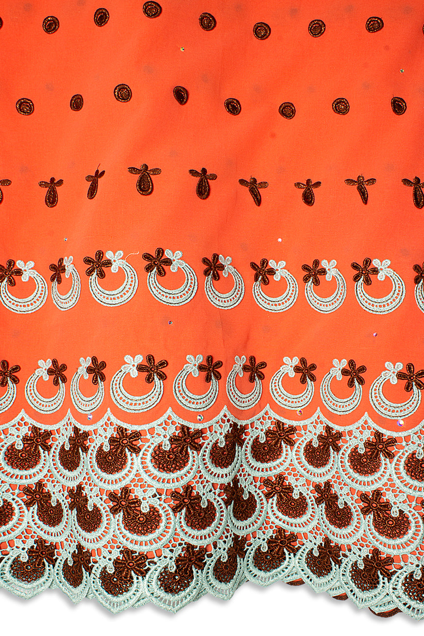 High Quality Lace - HQL1042 - Tangerine, Sky Blue & Deep Brown