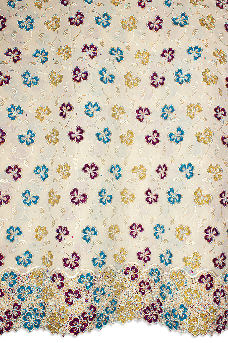 High Quality Lace - HQL1026 - Cream, Red, Gold & Blue Floral