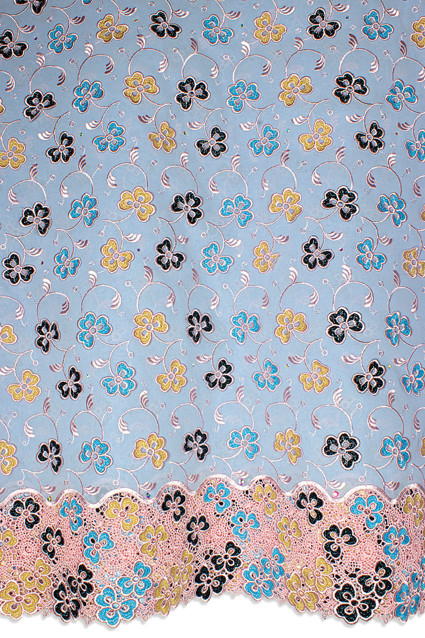 High Quality Lace - HQL1027 - Sky Blue, Gold, Pink & Black