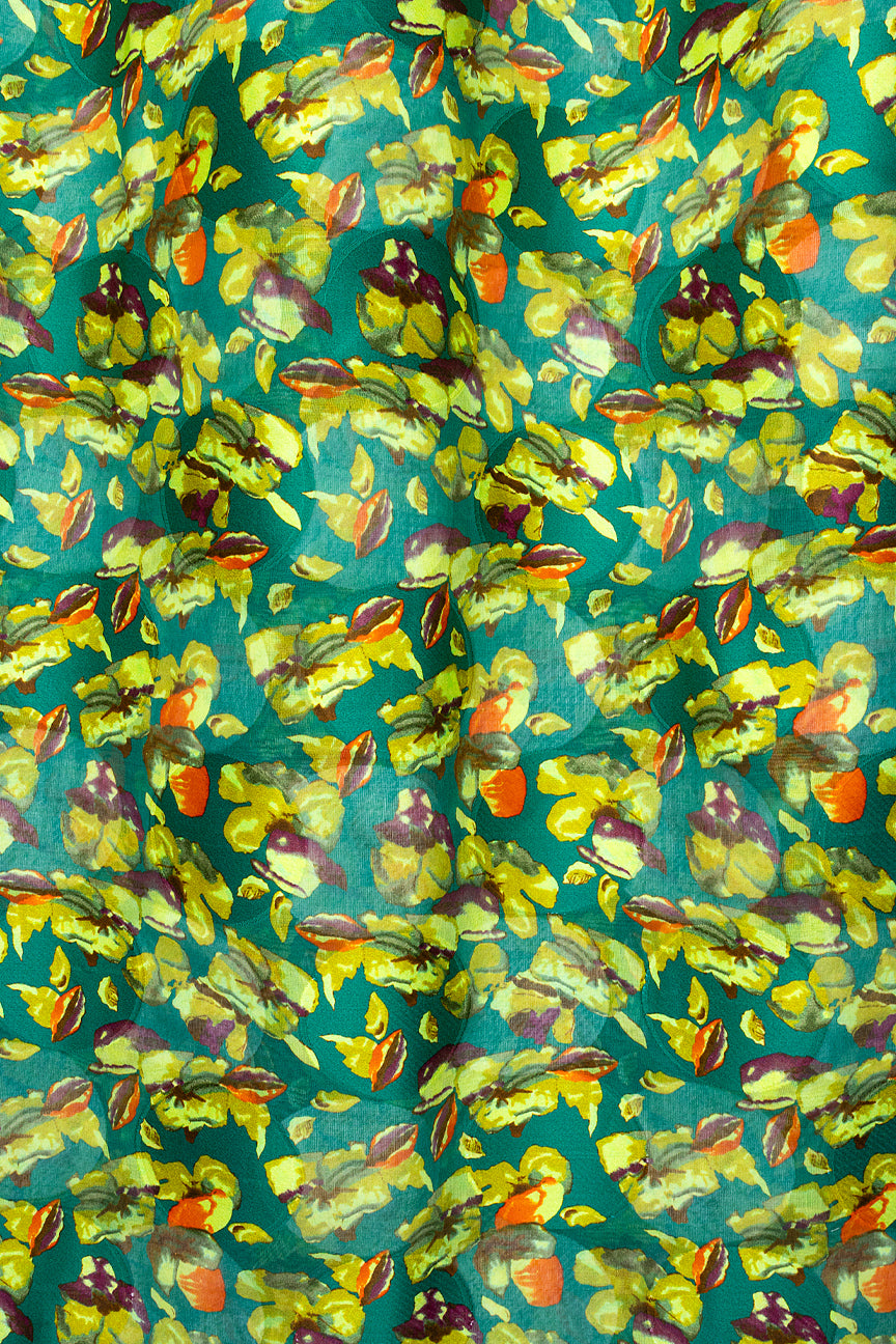 Jacquard Swiss Voile in Emerald Green & Gold - JQV0730