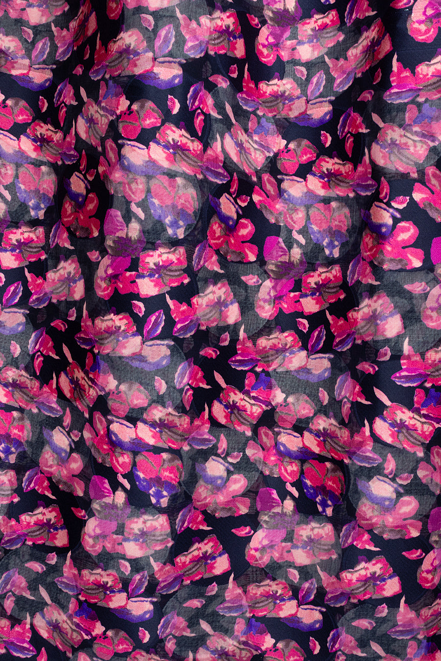 Jacquard Swiss Voile in Black & Pink - JQV0732