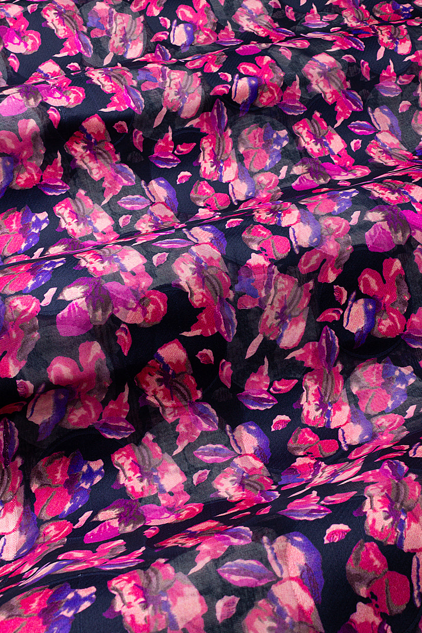 Jacquard Swiss Voile in Black & Pink - JQV0732