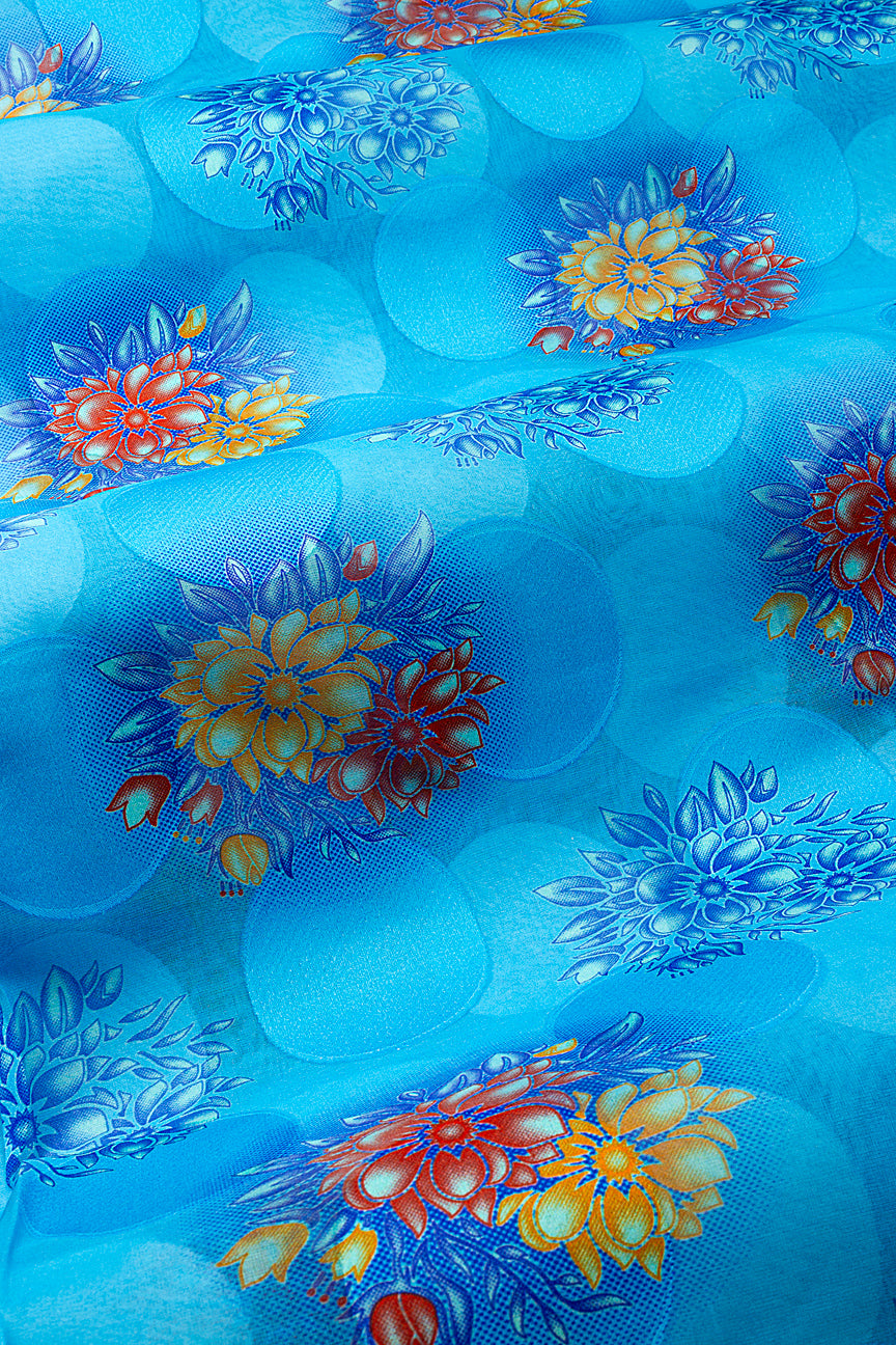 Jacquard Swiss Voile in Sky Blue & Gold - JQV0735