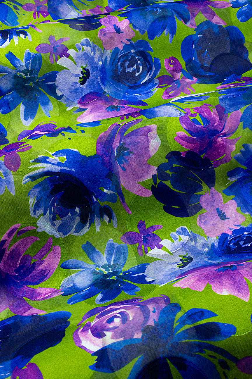 Jacquard Swiss Voile in Mint Green, Purple & Sky Blue - JQV0737