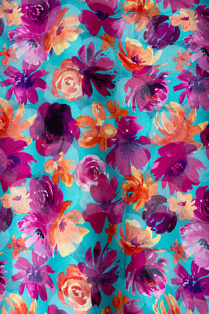 Jacquard Swiss Voile in Aqua, Peach & Lavender - JQV0738