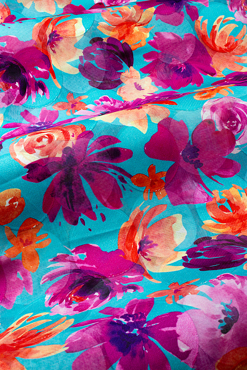 Jacquard Swiss Voile in Aqua, Peach & Lavender - JQV0738