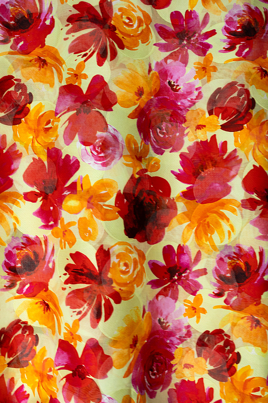 Jacquard Swiss Voile in Gold, Peach & Red - JQV0740