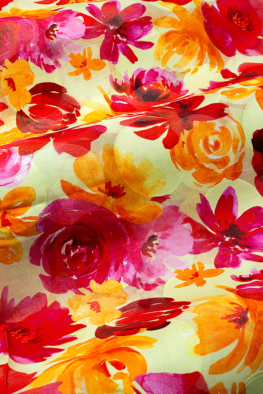 Jacquard Swiss Voile in Gold, Peach & Red - JQV0740