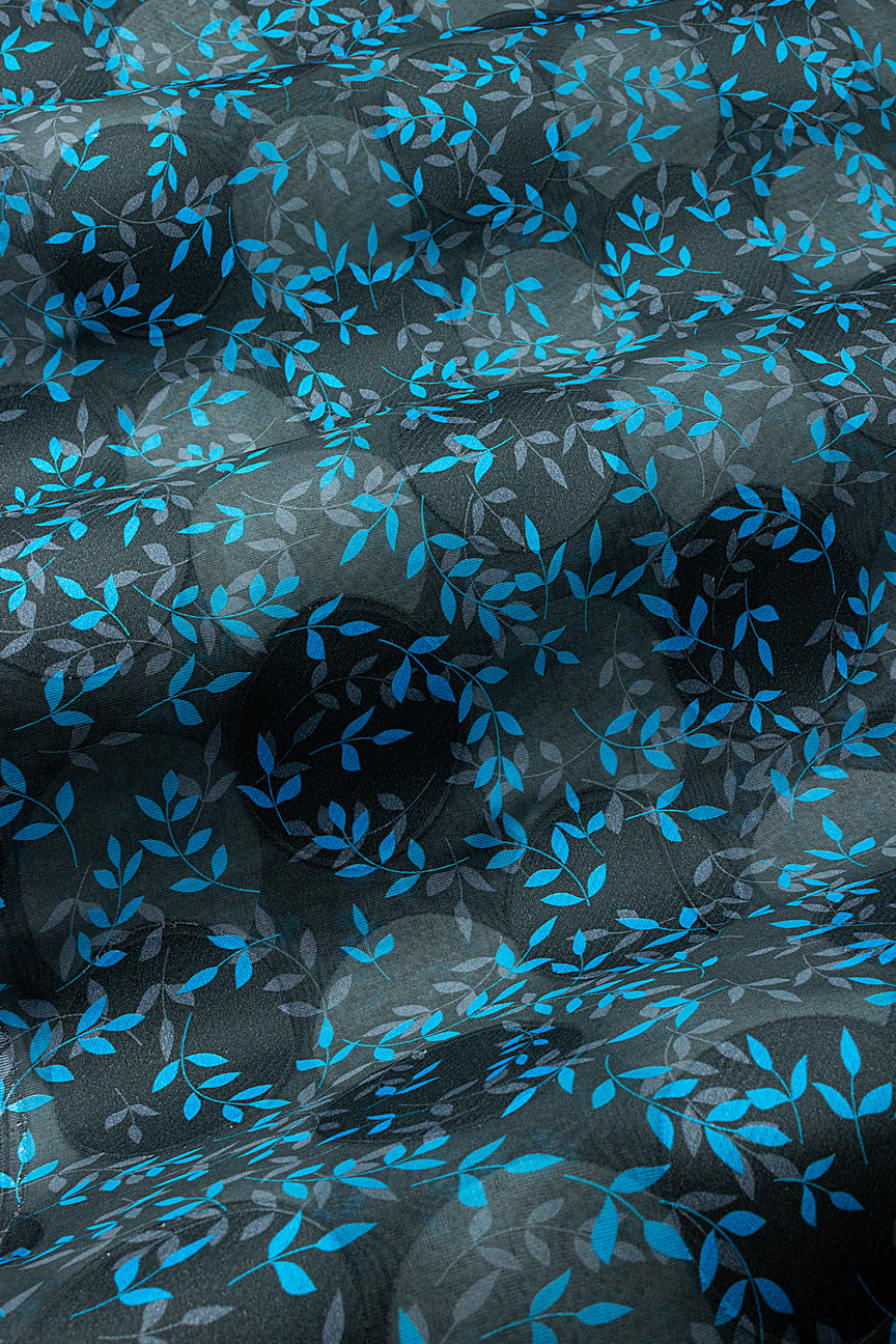 Jacquard Swiss Voile in Black & Turquoise - JQV0741