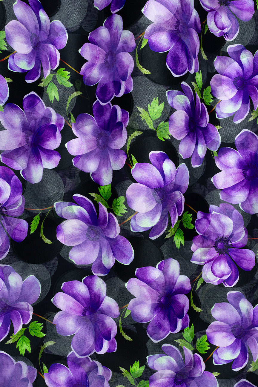 Jacquard Swiss Voile in Black & Purple - JQV0722