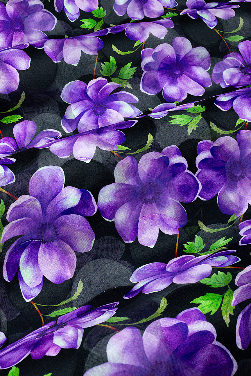 Jacquard Swiss Voile in Black & Purple - JQV0722