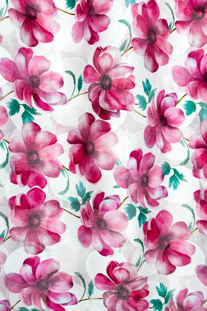 Jacquard Swiss Voile in White & Pink - JQV0723