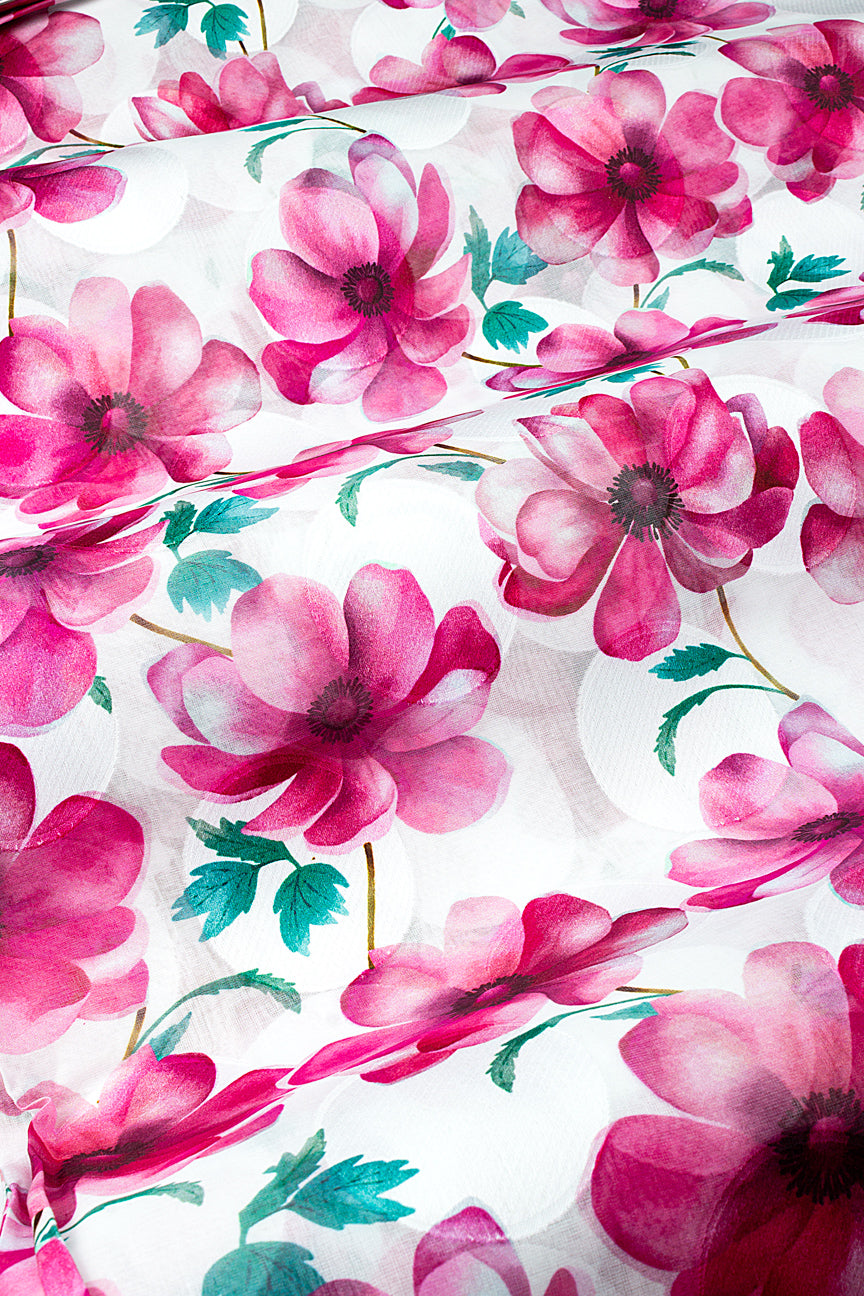 Jacquard Swiss Voile in White & Pink - JQV0723