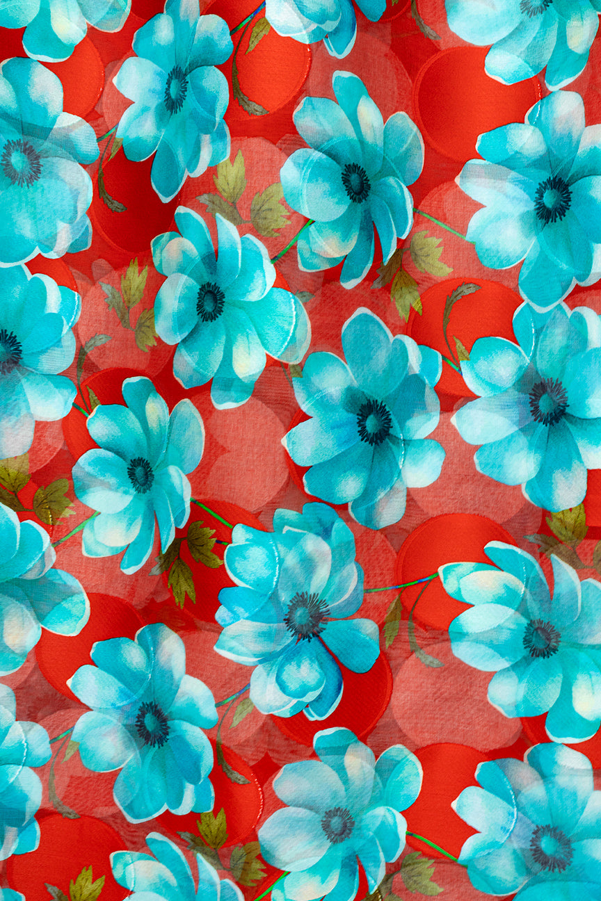 Jacquard Swiss Voile in Royal Red & Aqua - JQV0724