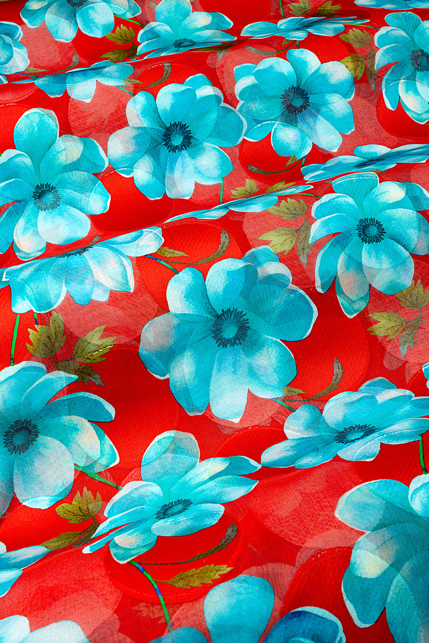 Jacquard Swiss Voile in Royal Red & Aqua - JQV0724