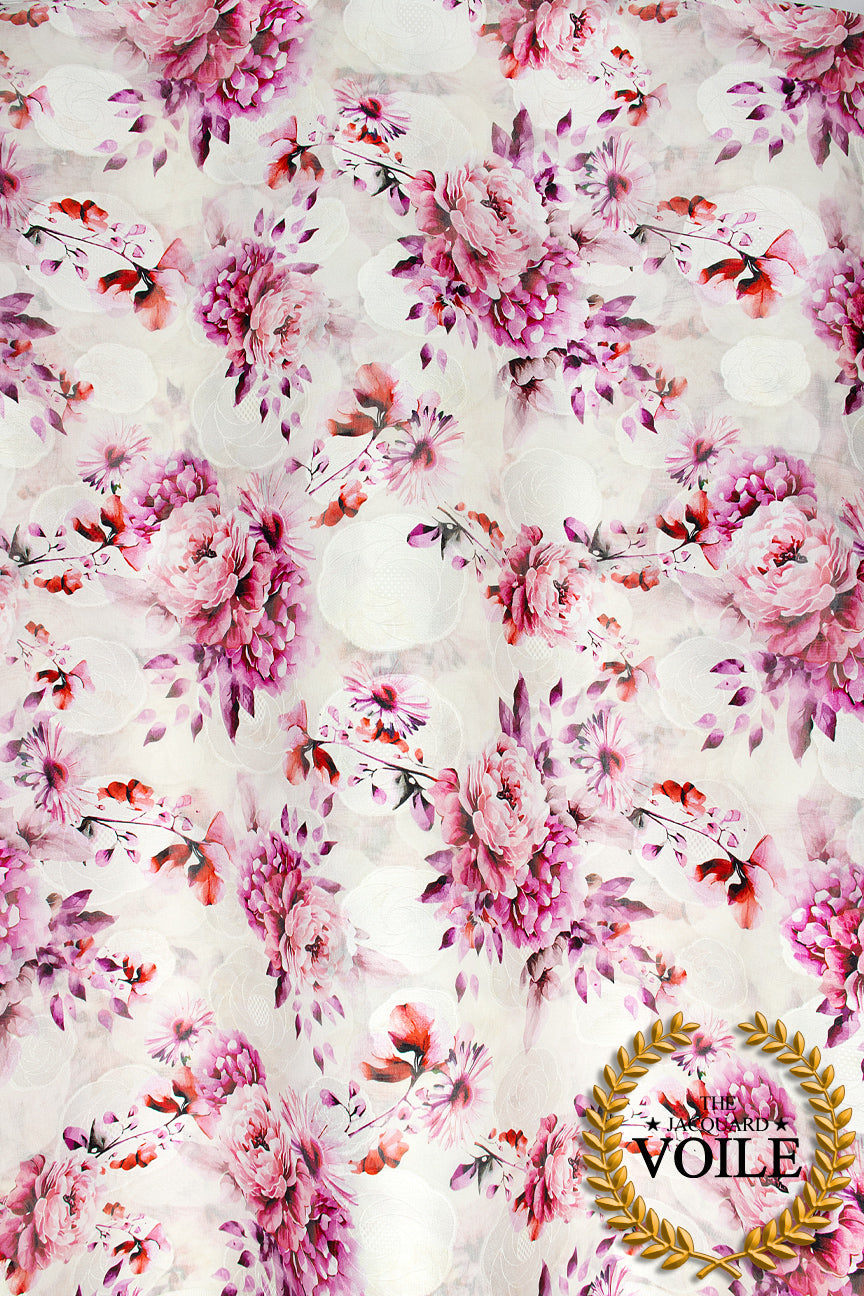 Jacquard Voile - JCV001 - White & Pink