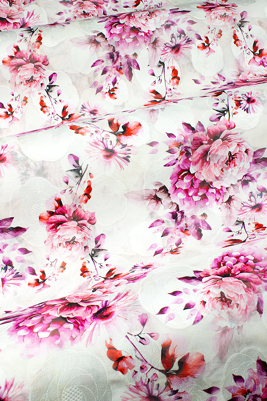 Jacquard Voile - JCV001 - White & Pink