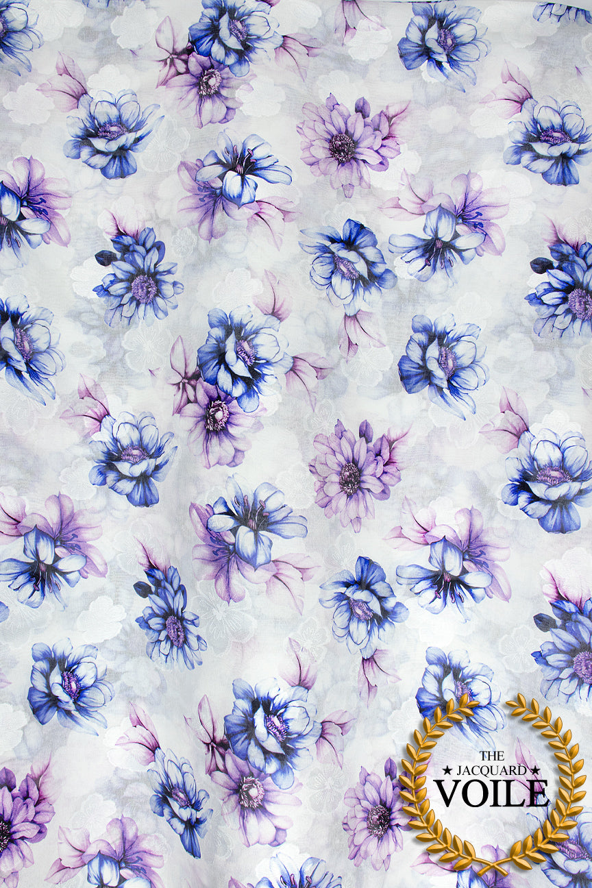 Jacquard Voile - JCV002 - White & Purple