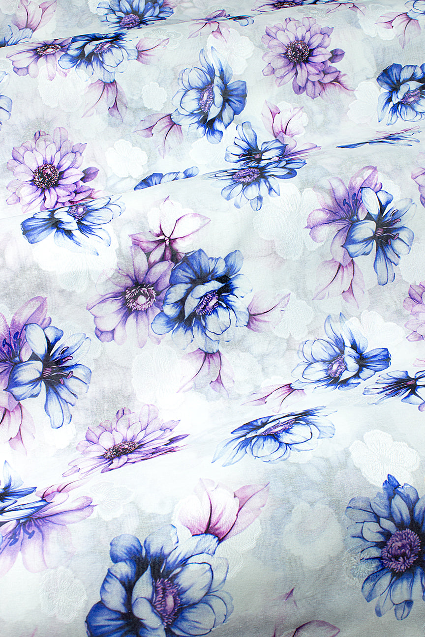 Jacquard Voile - JCV002 - White & Purple
