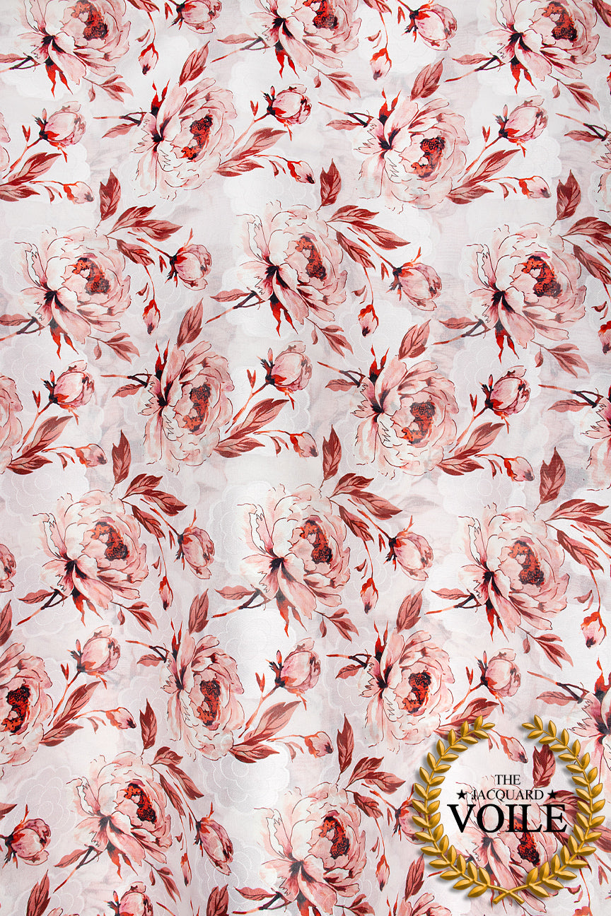 Jacquard Voile - JCV003 - White & Red