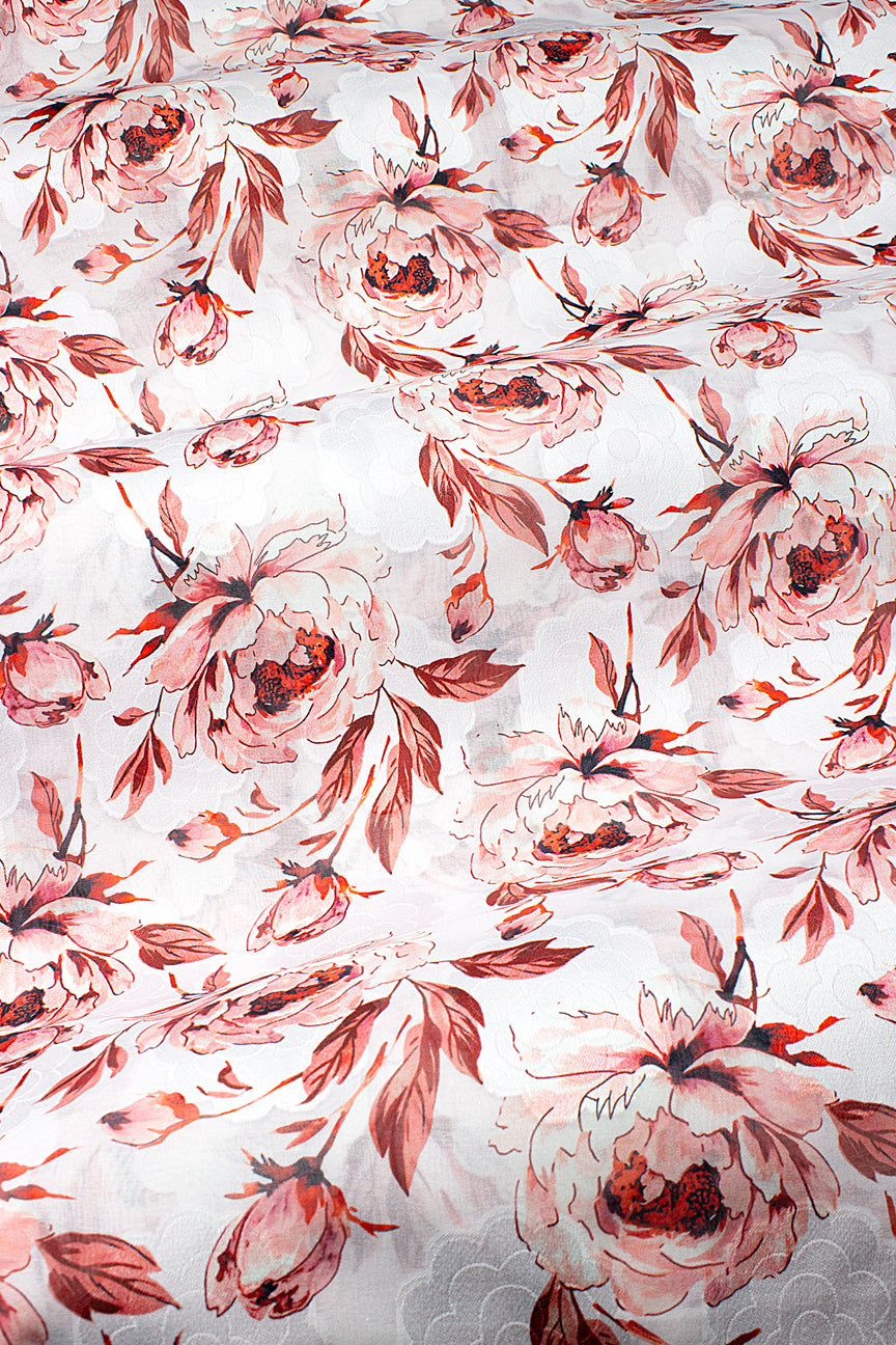 Jacquard Voile - JCV003 - White & Red