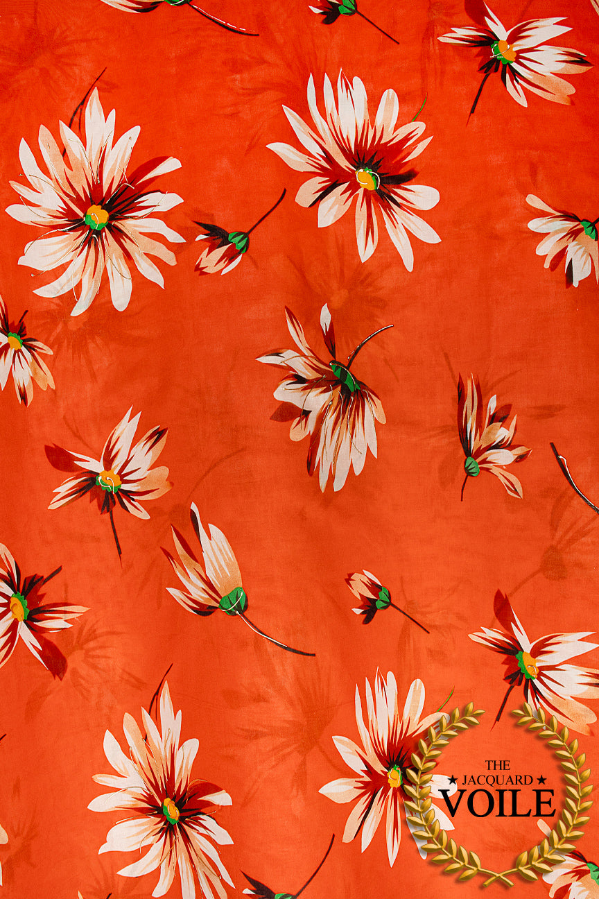Jacquard Voile - JCV004 - Red & White