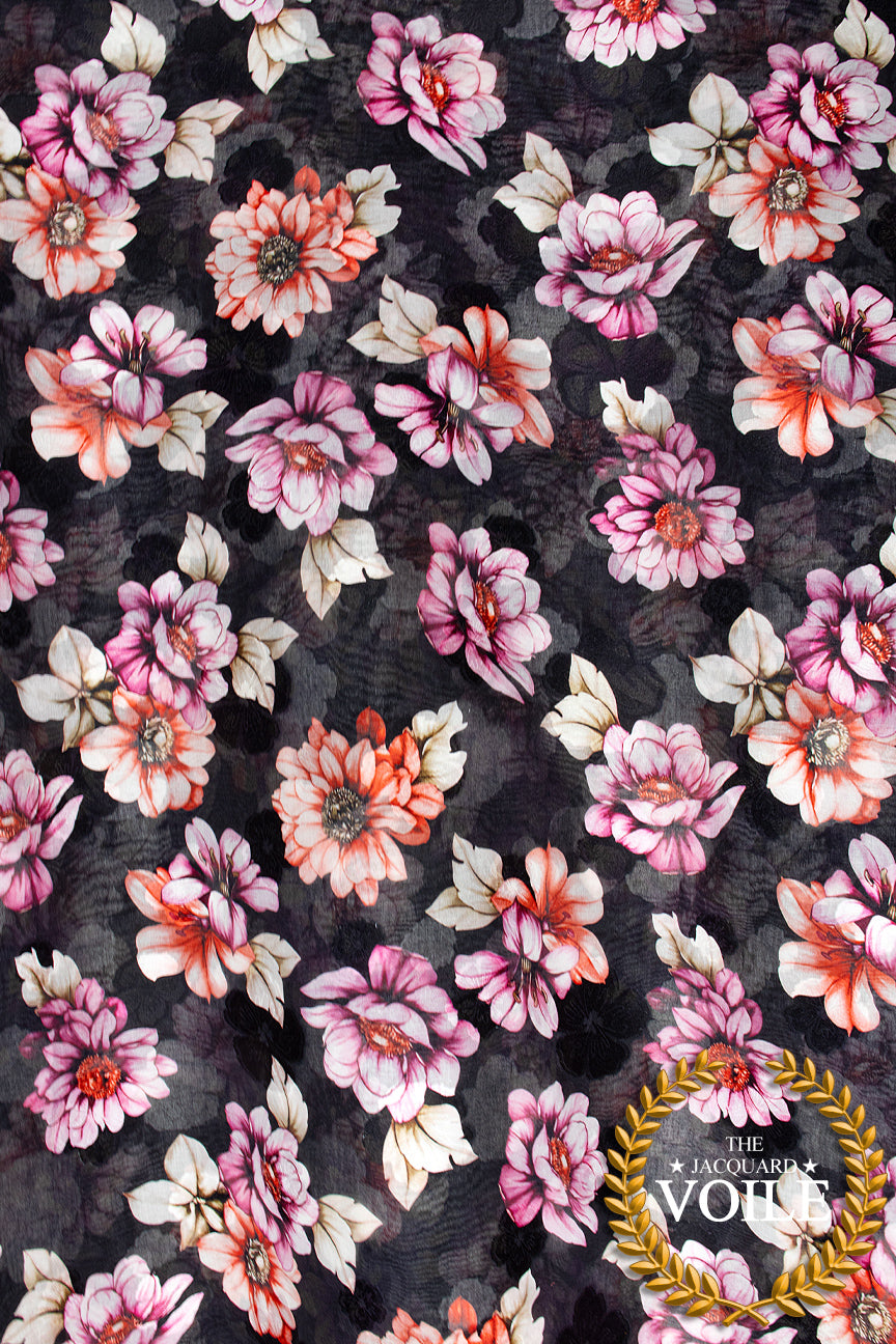 Jacquard Voile - JCV005 - Black & Pink