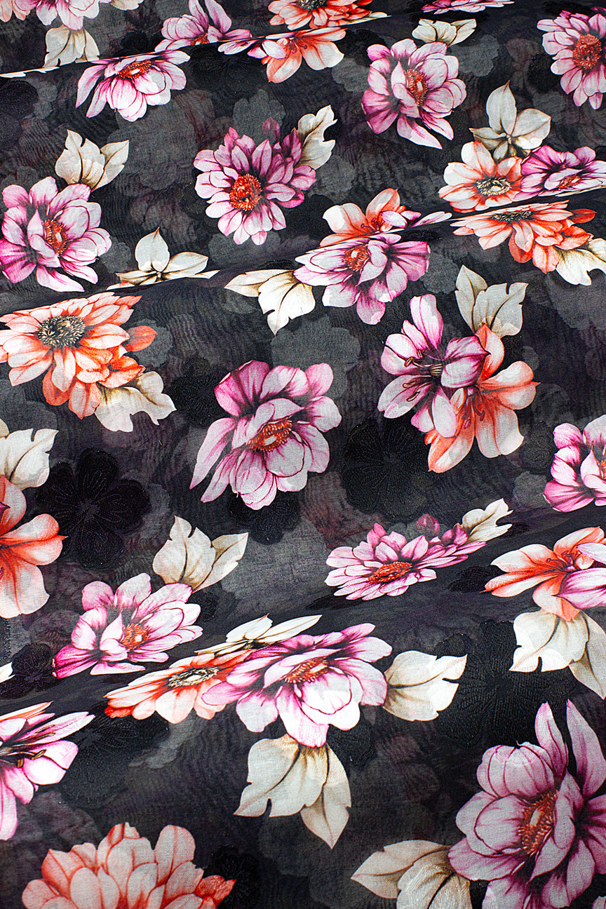 Jacquard Voile - JCV005 - Black & Pink