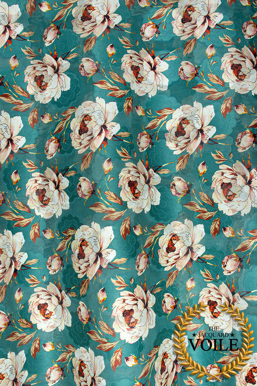 Jacquard Voile - JCV006 - Turquoise & Burgundy