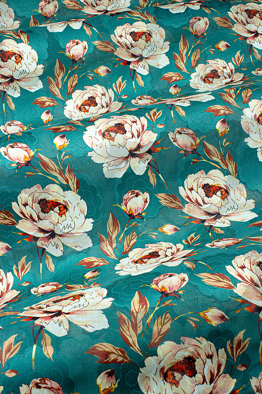 Jacquard Voile - JCV006 - Turquoise & Burgundy