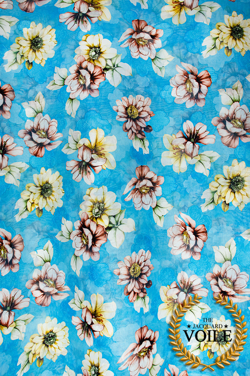 Jacquard Voile - JCV007 - Aqua & Burgundy