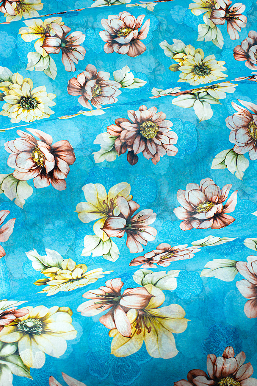 Jacquard Voile - JCV007 - Aqua & Burgundy