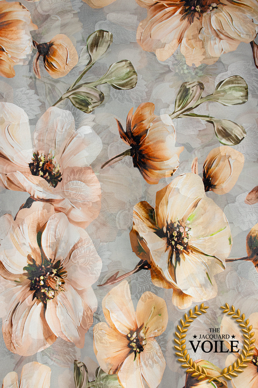 Jacquard Voile - JCV009 - Ash & Peach