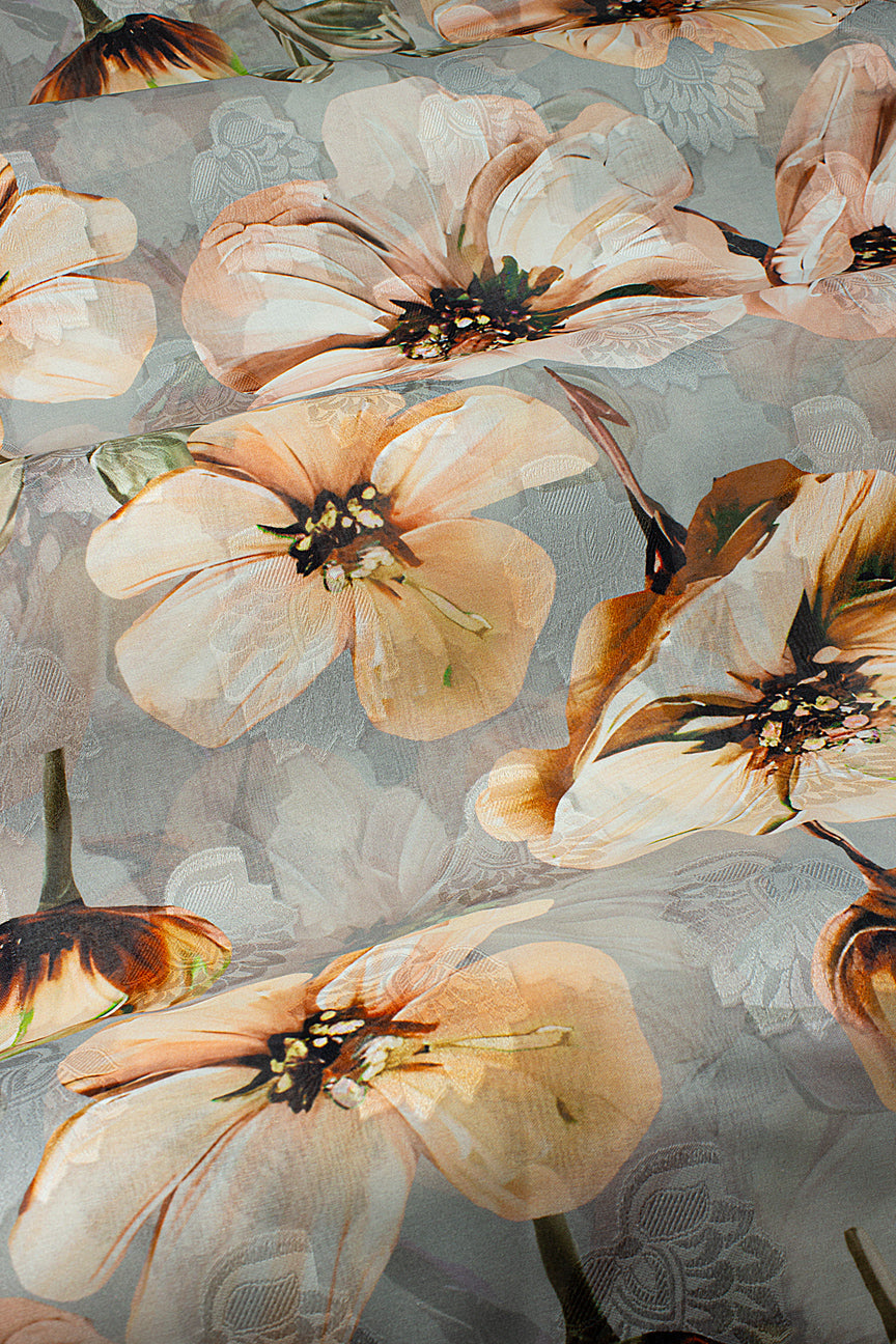 Jacquard Voile - JCV009 - Ash & Peach