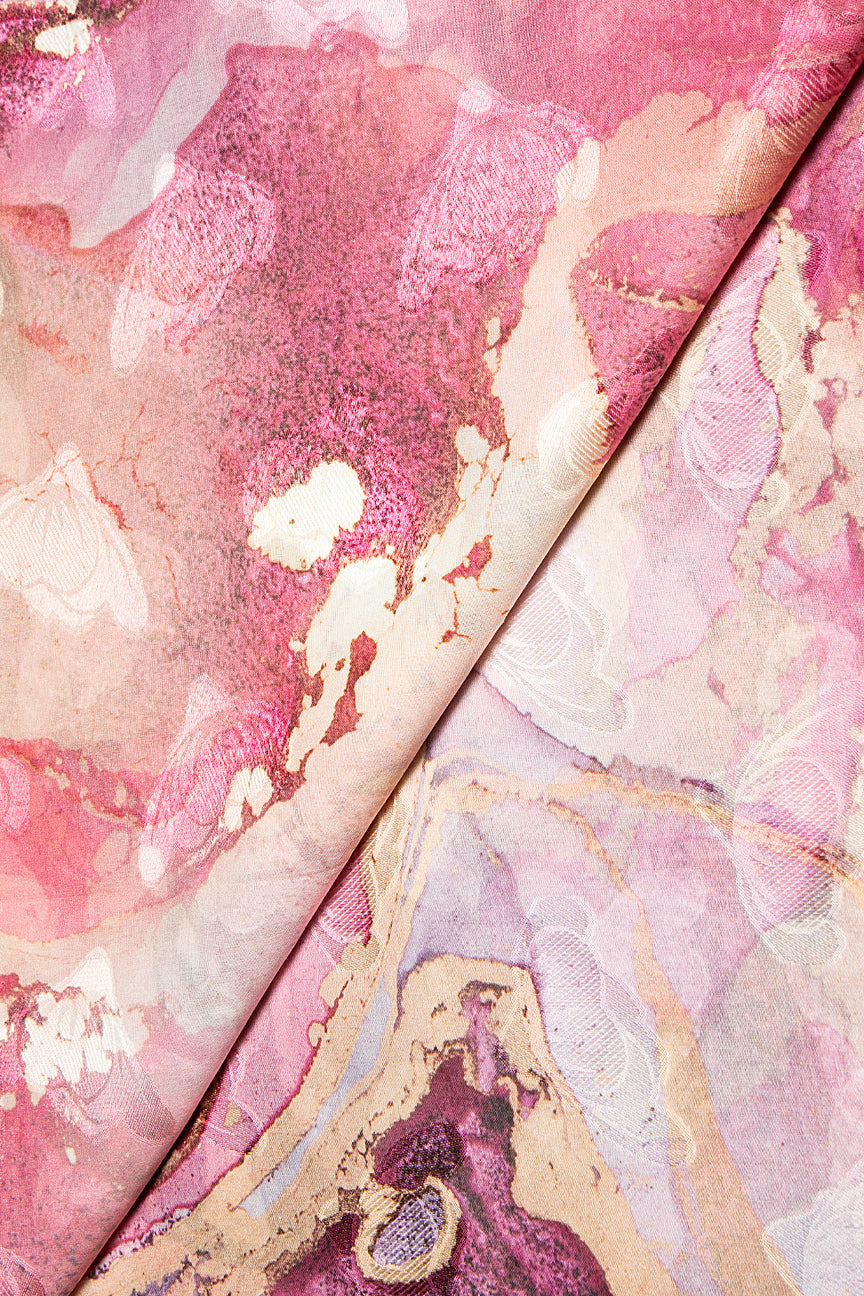 Jacquard  Voile in Light Pink & Gold - JQV0642