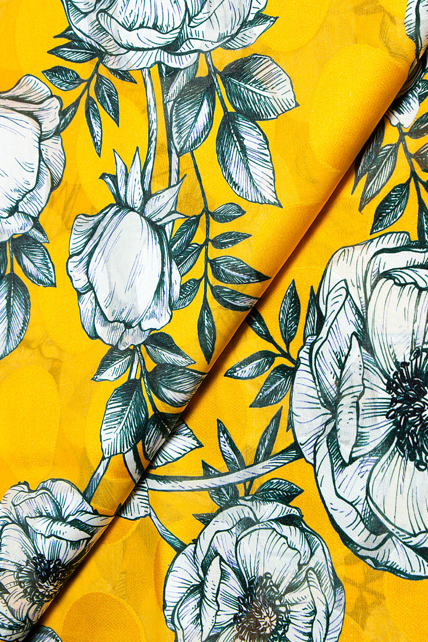 Jacquard Voile in Sunshine Yellow & Deep Green - JQV0645