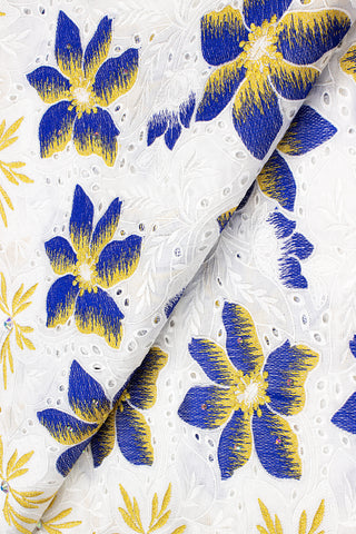 Celebrant Swiss Voile Lace - SWC050 - White, Royal Blue & Gold