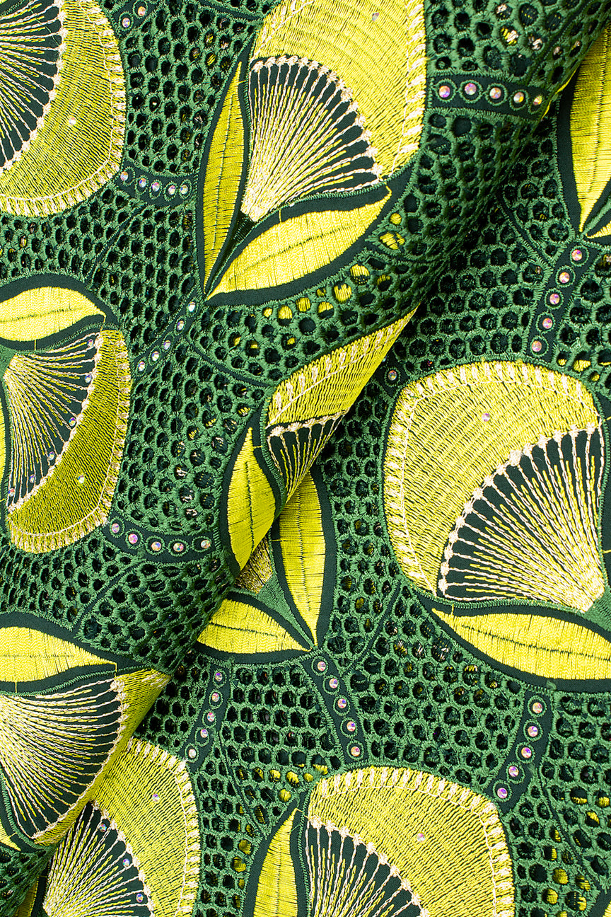 Celebrant Swiss Voile Lace - SWC053 - Green & Gold Yellow