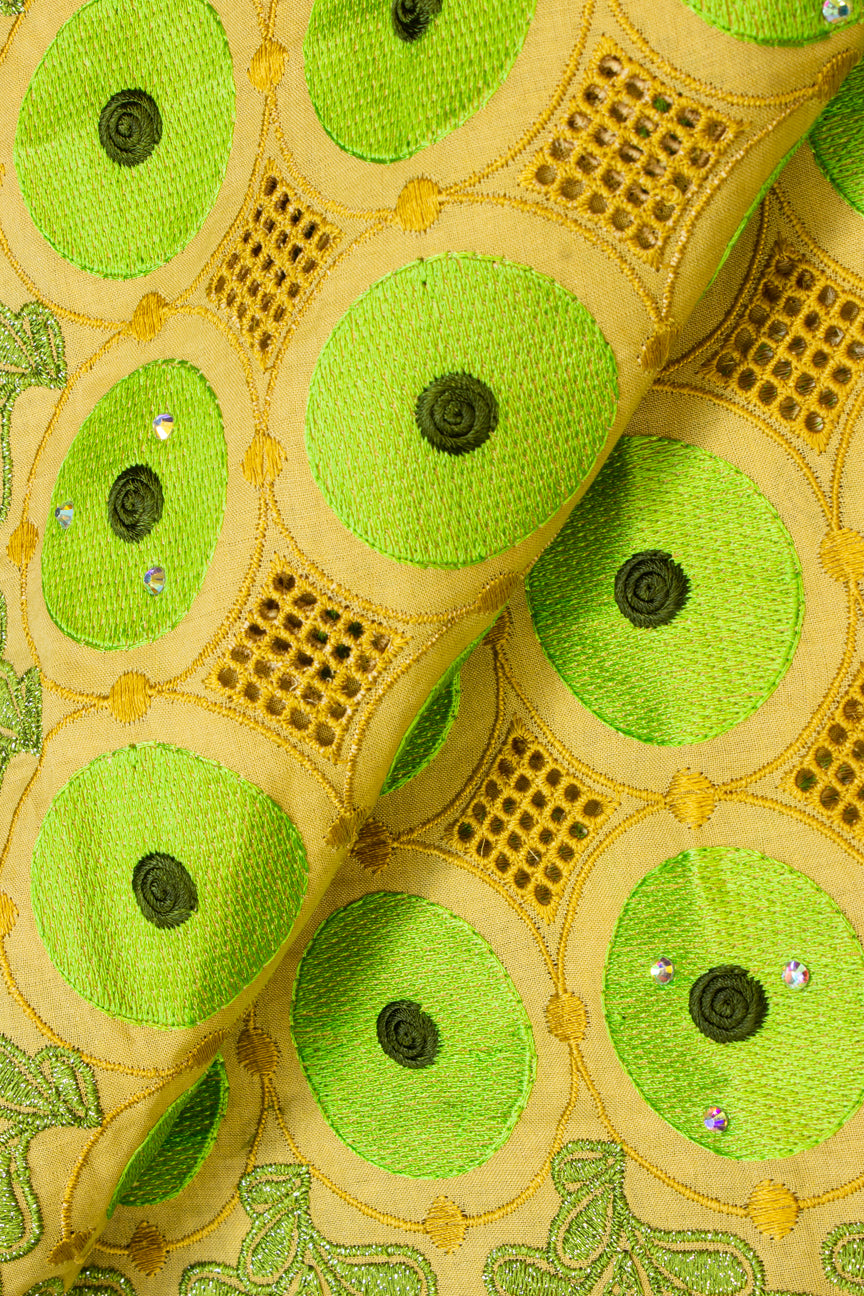 Celebrant Swiss Voile Lace - SWC032 - Gold & Leaf Green