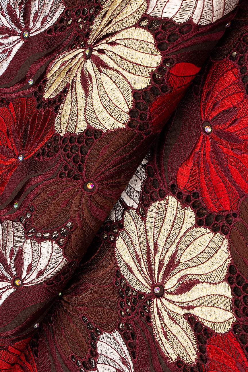 Celebrant Swiss Voile Lace - SWC052 - Burgundy Red, Lipstick Red & Light Yellow