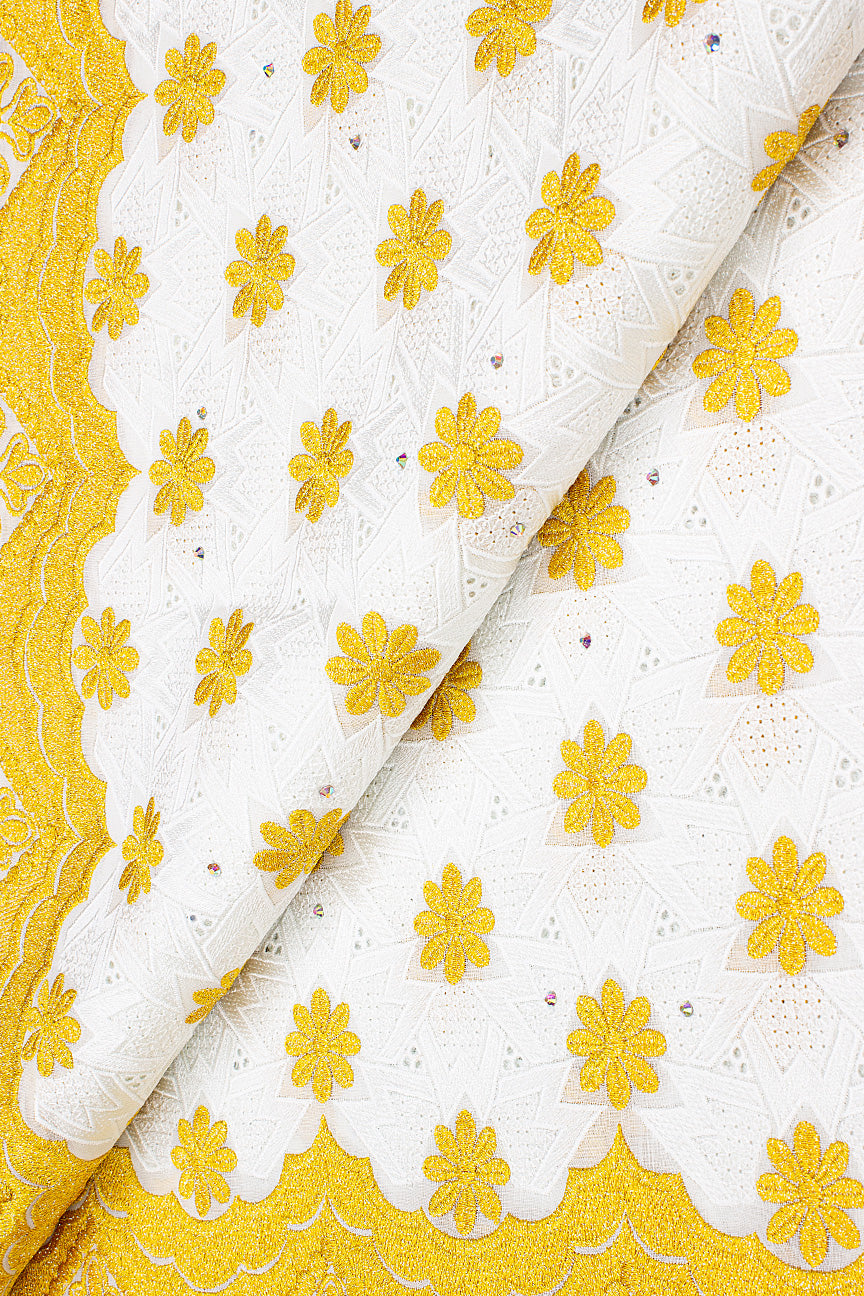 Celebrant Swiss Voile Lace - SWC071 - White & Gold